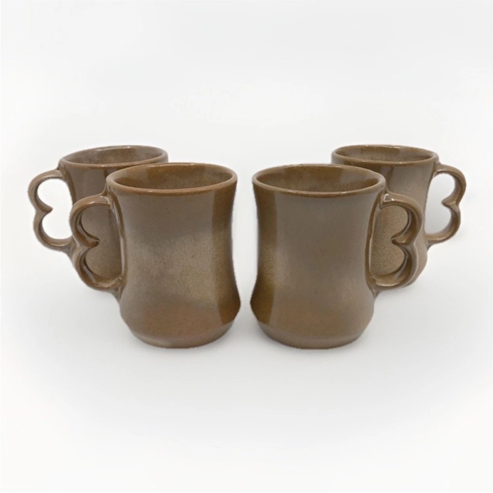 Frankoma Pottery 4-Pc Vintage Prairie Brown 2 Finger Plainsman Pattern C9 Mugs